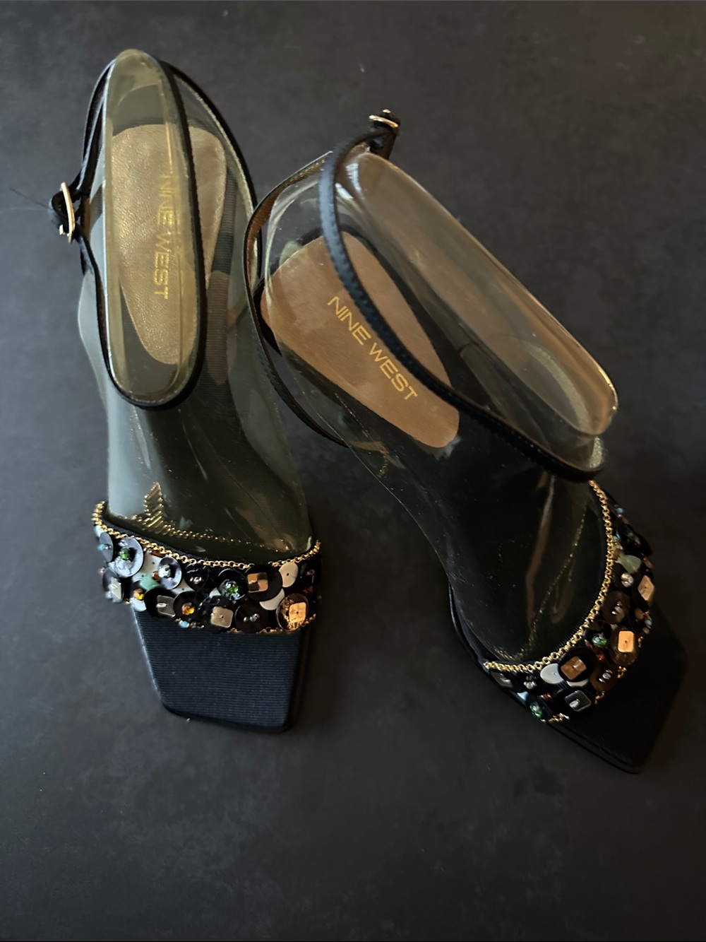 Brand new!! Nine West Black Jeweled Open-Toe Heel Sandal